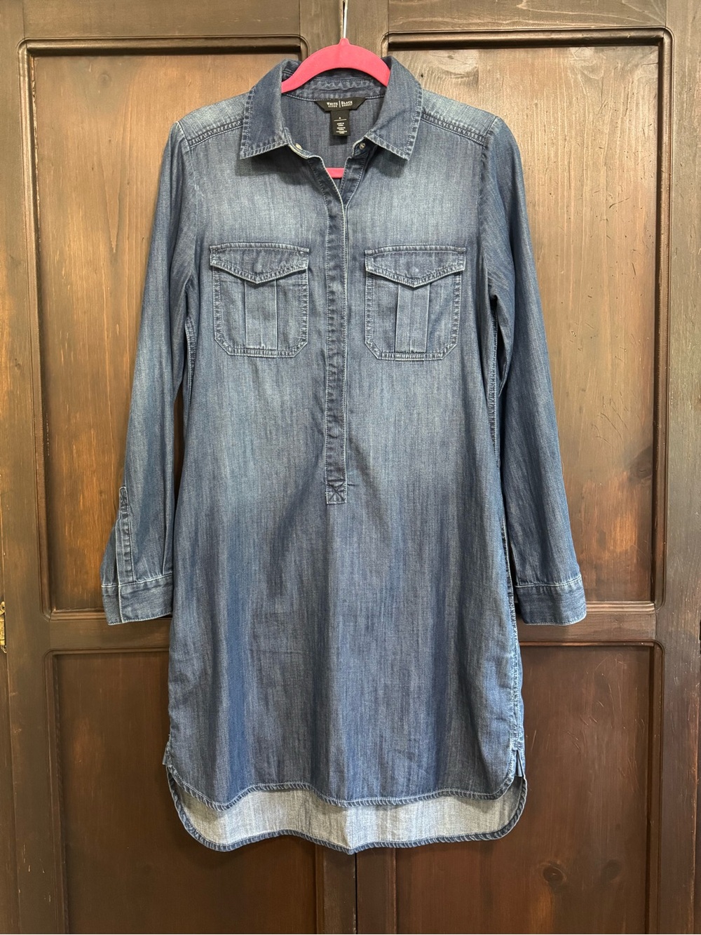 Coastal Cowgirl White House Black Market Blue Long-Sleeve Denim Shirt Dress